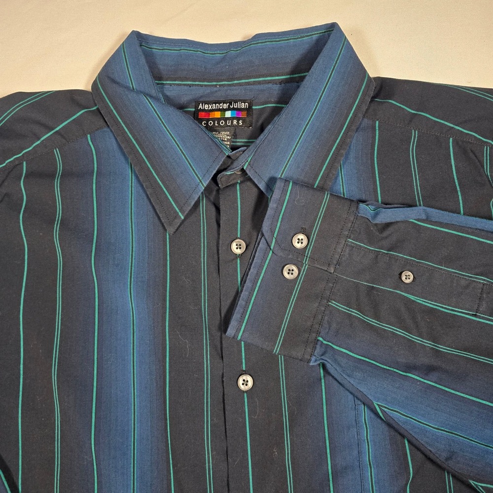 Alexander Julian Colours Mens 2XL Button Down Shirt Blue Striped Long Sleeve